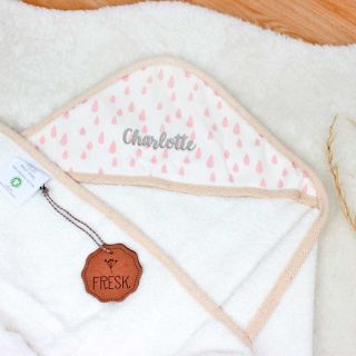 Kuschelweiches Baby Kapuzenhandtuch Regentropfen rosa personalisiert 
